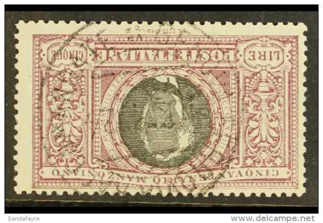 1923 MANZONI VARIETY  5Lire Violet And Black, VARIETY "INVERTED WATERMARK",  CEI 151A Cat &euro;4000... - Non Classés