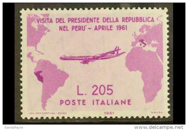 1961  205L Lilac Rose, Visit Of Pres. Gronchi, Sass 921, Superb Never Hinged Mint. Cat &euro;1900 (&pound;1400)... - Sin Clasificación