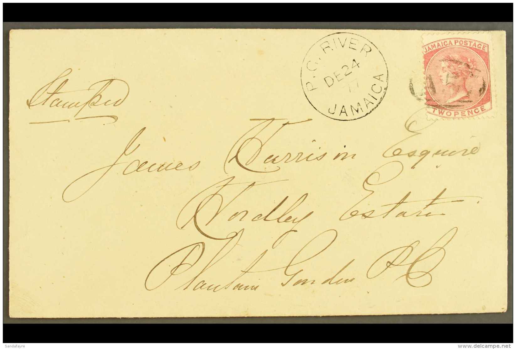 1877  (Dec 24) Neat Envelope To Plantain Garden Bearing 2d Rose Tied By "A57" Cancel, Alongside Lovely Crisp... - Jamaïque (...-1961)