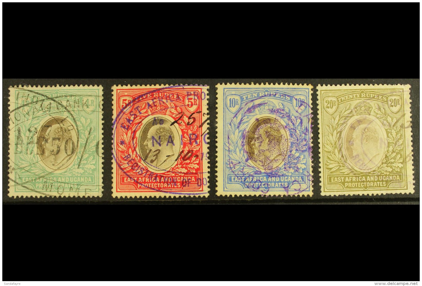 1904-7  4r, 5r, 10r &amp; 20r Wmk Mult Crown CA, SG 29/32, Fiscally Used (4). For More Images, Please Visit... - Vide