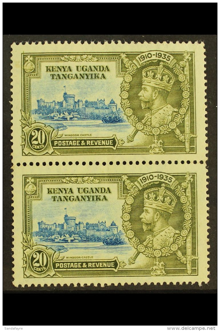 1935  20c Light Blue And Olive, Silver Jubilee Variety "Dot To Left Of Chapel", SG 124g, In Mint Vertical Pair... - Vide