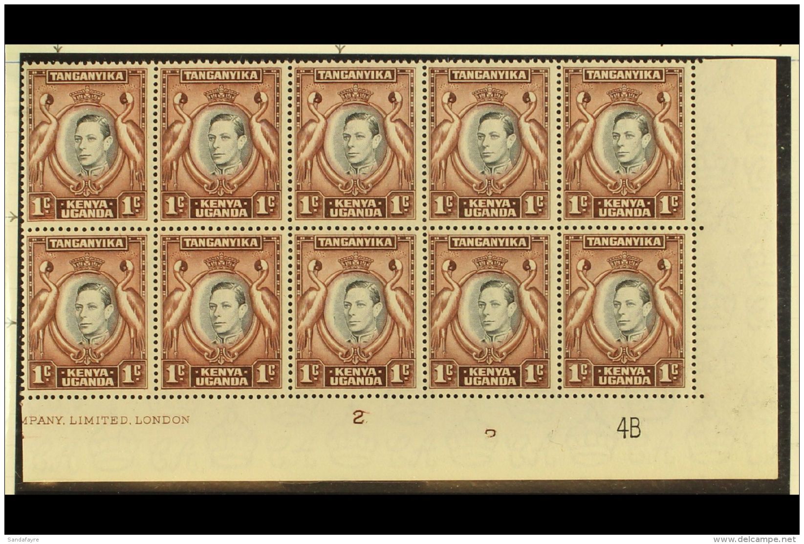 1942  1c Corner Plate Block Of Ten From Plate 4B, Showing "RETOUCHED VALUE TABLET" Variety At R9/6, SG 131ad,... - Vide