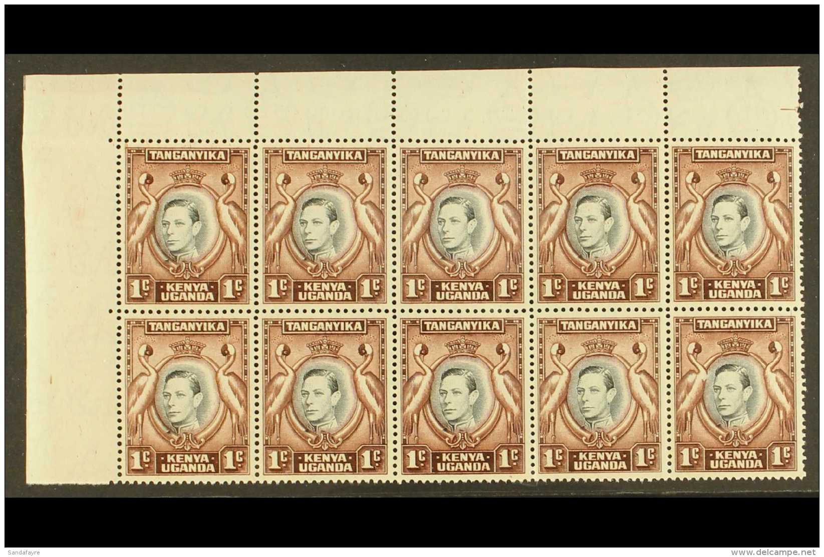 1942  KGVI Definitive 1c Black And Chocolate-brown, SG 131a, Never Hinged Mint Upper Left Corner Block Of Ten (5... - Vide