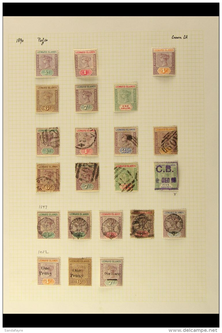 1890-1951 MINT &amp; USED COLLECTION  On Leaves, Inc 1890 Most Vals Mint To 1s &amp; Used Set To 1s, Plus 5s... - Leeward  Islands