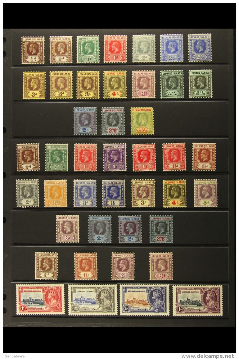 1912-35 KGV VERY FINE MINT COLLECTION  On Stock Pages. Includes 1912-22 Set With Some Shades &amp; Coloured Paper... - Leeward  Islands