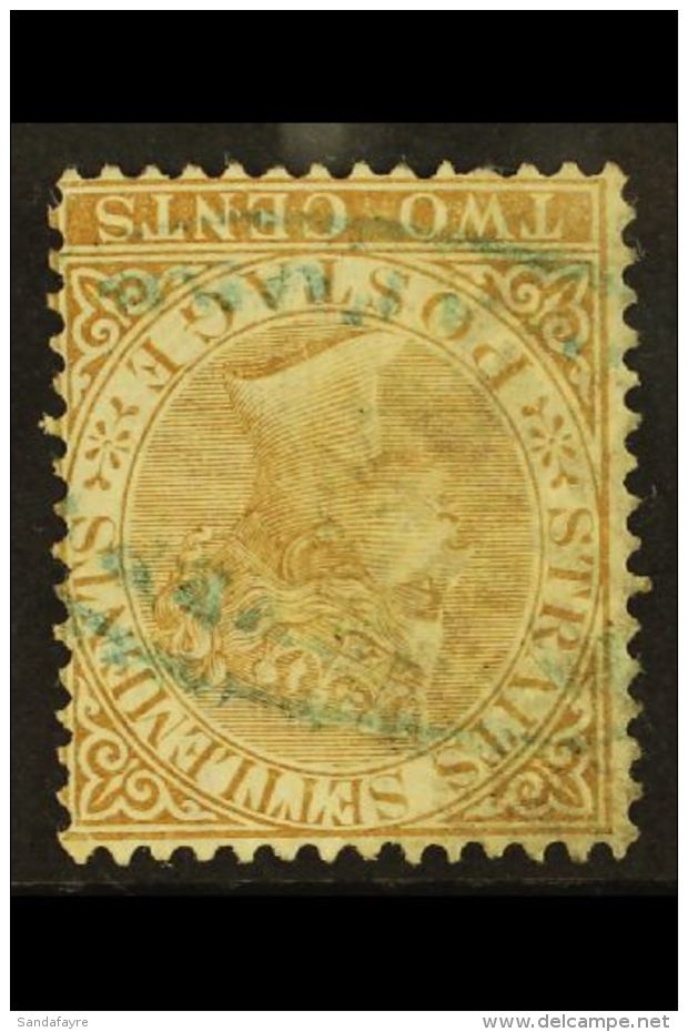 1867-72  2c Brown WATERMARK INVERTED Variety, SG 11w, Used, Smudged Cancel And Blue Commercial Chop. For More... - Straits Settlements