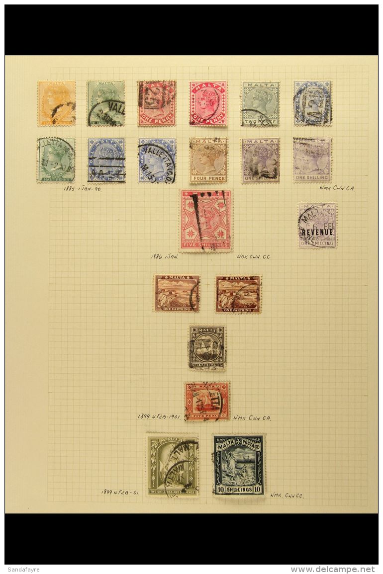 1882-1914 VICTORIA &amp; EDWARD COLLECTION  Presented On Old Album Pages. Includes 1882 &frac12;d Orange Yellow,... - Malta (...-1964)