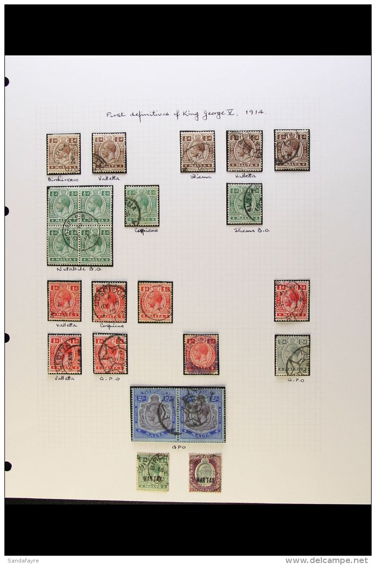 1899-1930 USED COLLECTION  On Leaves With Plenty Of Postmarks Interest, Inc 1899-1901 2s6d Pair, 1914-21 To 2s... - Malta (...-1964)
