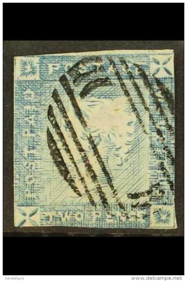 1859  2d Blue Imperf "Lapirot", Worn Impression, From Position 1, SG 39, Used With Close/into Margins, With Neat... - Mauricio (...-1967)