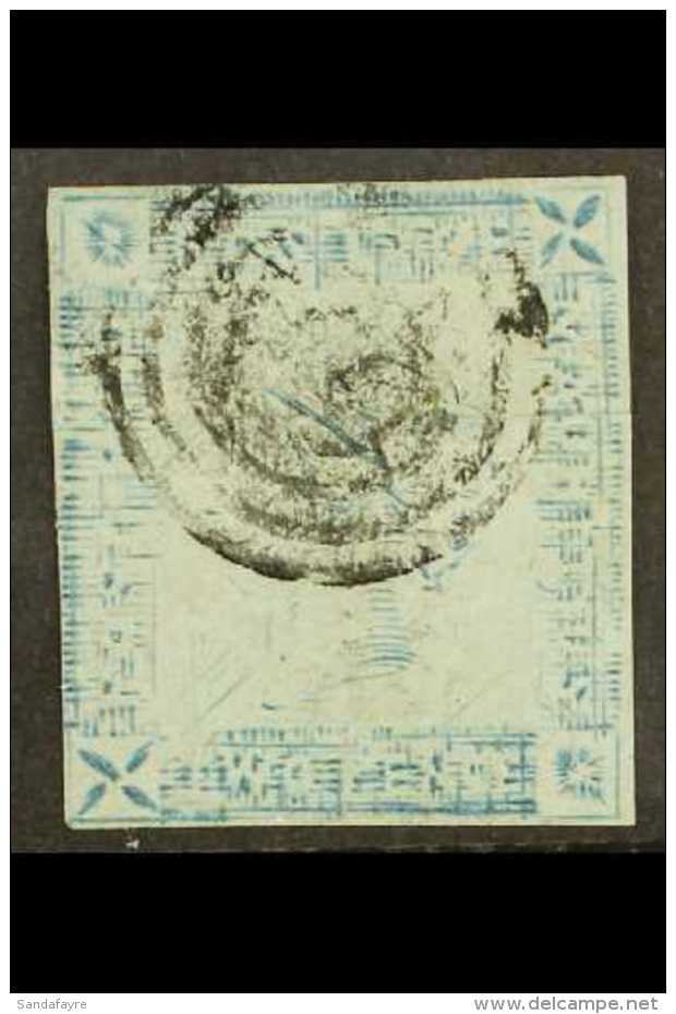 1859  2d Blue Imperf "Lapirot", Worn Impression, From Position 7, SG 39, Used With Three Margins And Target... - Mauritius (...-1967)
