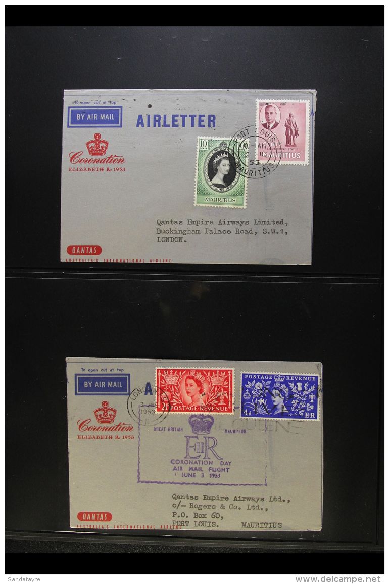 1953 CORONATION - QANTAS AIRMAIL FLIGHTS  "There &amp; Back" Pair Of Special Qantas Coronation Air Letters - June... - Mauricio (...-1967)