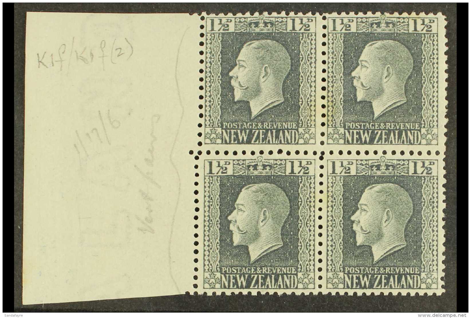 1916  KGV 1&frac12;d Grey-slate Marginal BLOCK OF FOUR Composed Of Two Vertical Step-perf Pairs (SG 431c &amp; SG... - Autres & Non Classés
