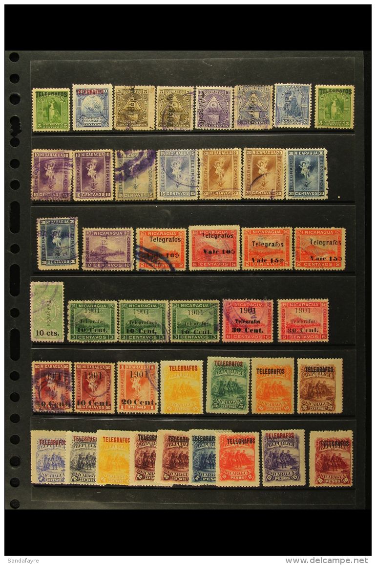 TELEGRAPHS  1892-1912 Mint &amp; Used Collection On Stock Pages, Inc Various 1901 Surcharges Etc. Mostly Good... - Nicaragua