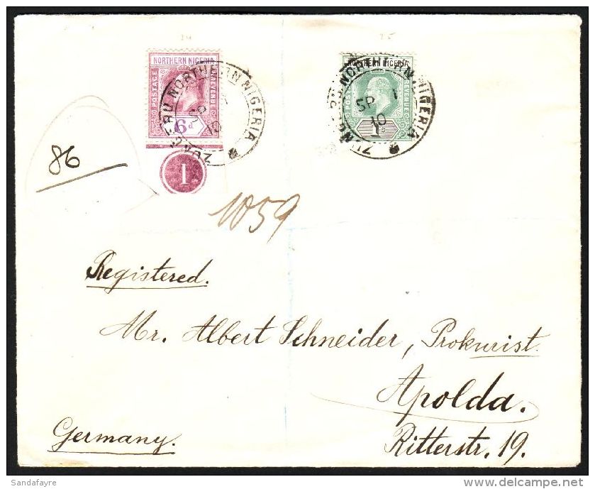 1910  (1st Sep) Envelope Registered To Germany (Apolda) Via Plymouth, Bearing 6d And 1s Chalky Papers, SG... - Nigeria (...-1960)