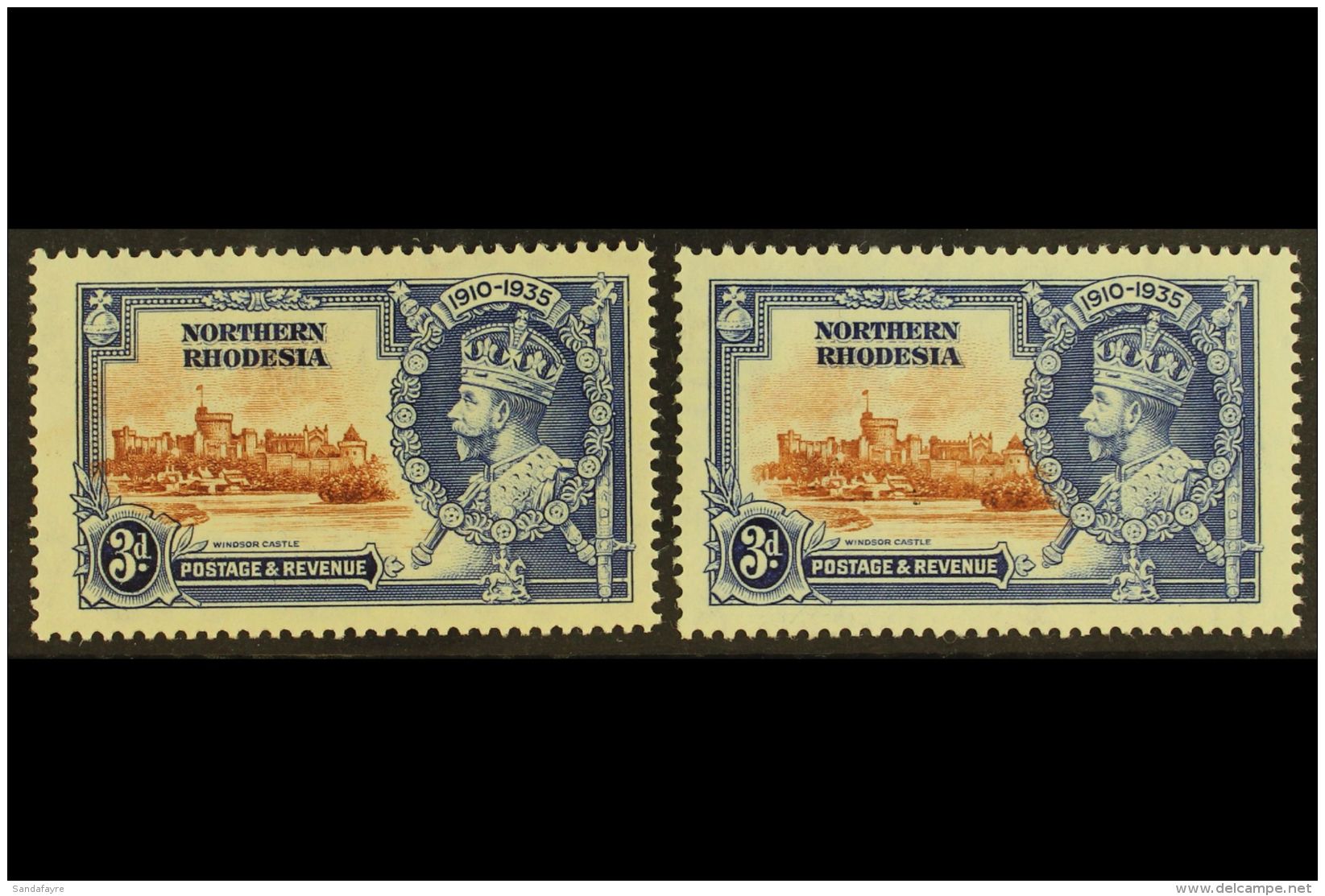 1935  3d Silver Jubilee, Two Examples With Vignettes Shifted Either To Left Or The Right, Into The Frame Design,... - Northern Rhodesia (...-1963)