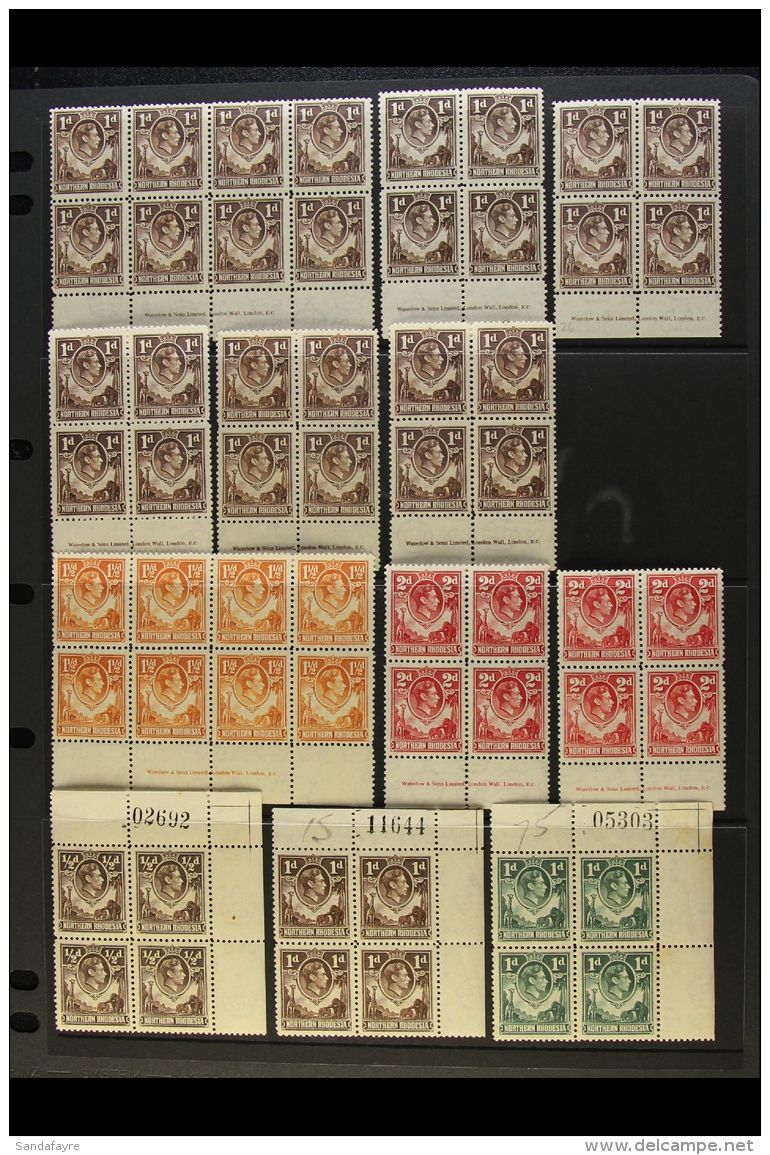 1938-52  KGVI DEFINITIVES - MARGINAL BLOCKS Group Of Low Values Incl. Imprint Blocks, Sheet Number Blocks Plus... - Rodesia Del Norte (...-1963)