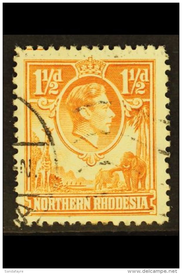 1941  1&frac12;d Yellow-brown, "Tick Bird" Flaw, SG 30b, Fine Cds Used.  For More Images, Please Visit... - Northern Rhodesia (...-1963)