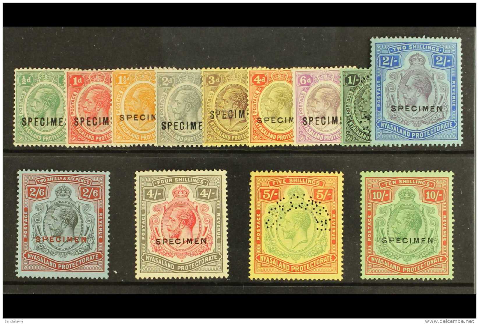 1921  Geo V Complete Set To 10s, Wmk Script CA, Overprinted "Specimen", SG 100/13, Very Fine Mint. (13 Stamps)... - Nyassaland (1907-1953)