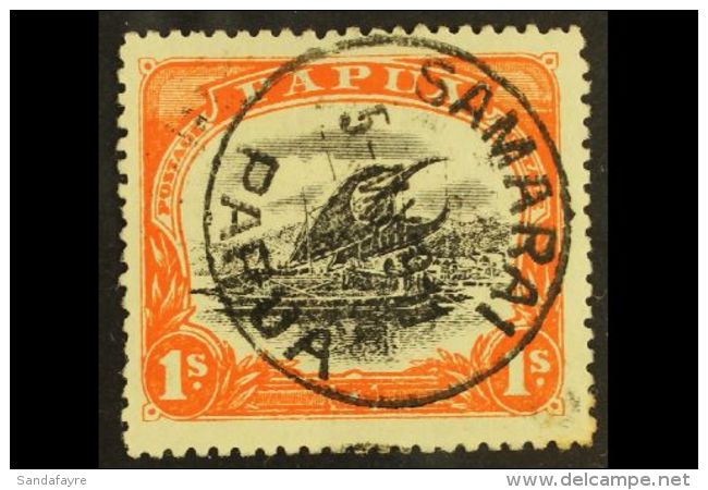 1907  1s Black And Orange, Small Papua, P.12&frac12;, SG 58, Very Fine Used Samarai Cds. For More Images, Please... - Papua New Guinea