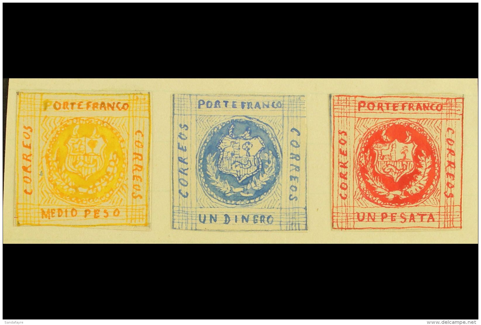 1861 HAND PAINTED STAMPS  Unique Miniature Artworks Created By A French "Timbrophile" In 1861. Three Values With... - Perú