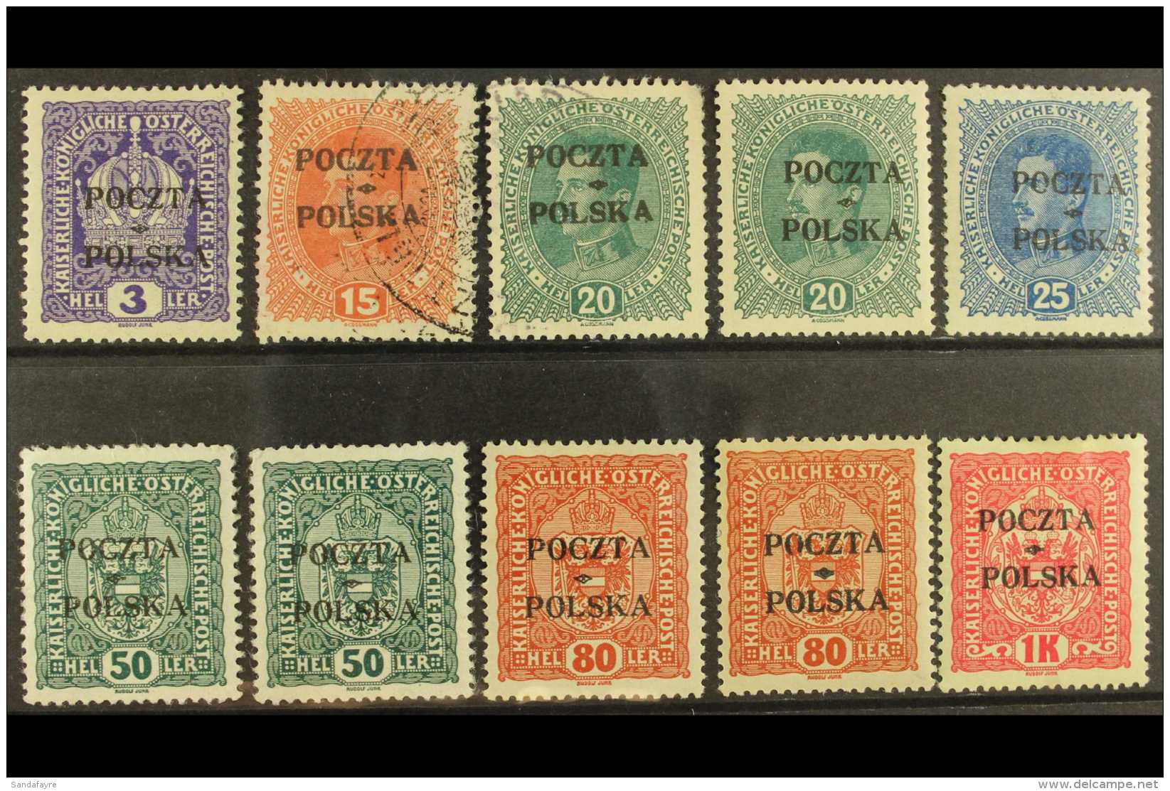 1919 POCZTA/POLSKA OVERPRINTS ON AUSTRIA  3h Mint (dealers Marks), 15h Used, 20h Mint And Used. 25h Mint (3... - Other & Unclassified