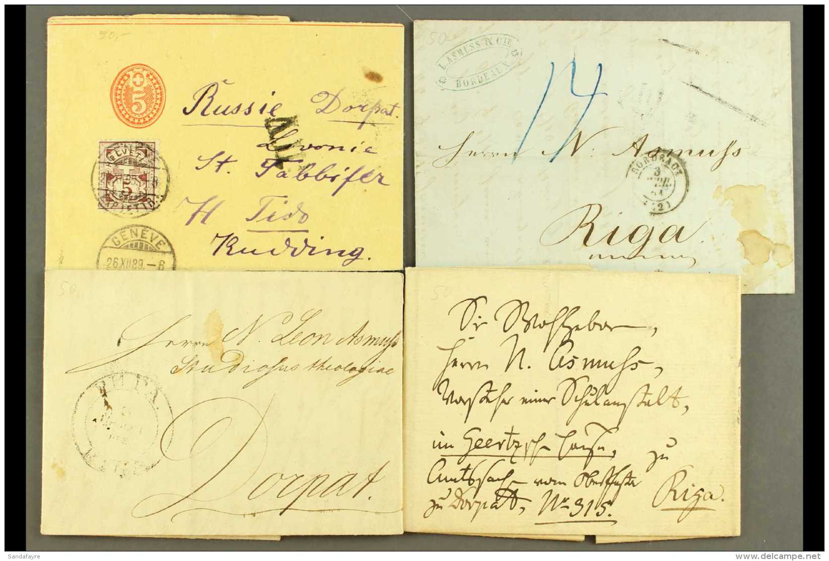 LATVIA  Group Of Four Incoming Covers To Dorpat Or Riga, Incl. 1841 Stampless Entire From Dorpat To Riga, Other... - Autres & Non Classés