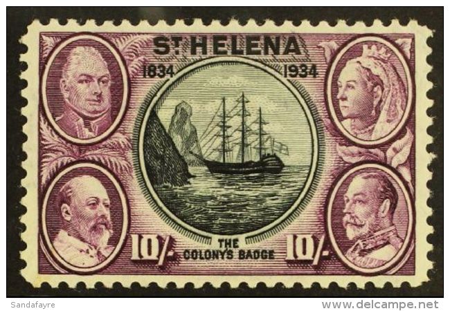 1934  10s Black &amp; Purple Centenary, SG 123, Superb Mint, Very Fresh. For More Images, Please Visit... - Isla Sta Helena