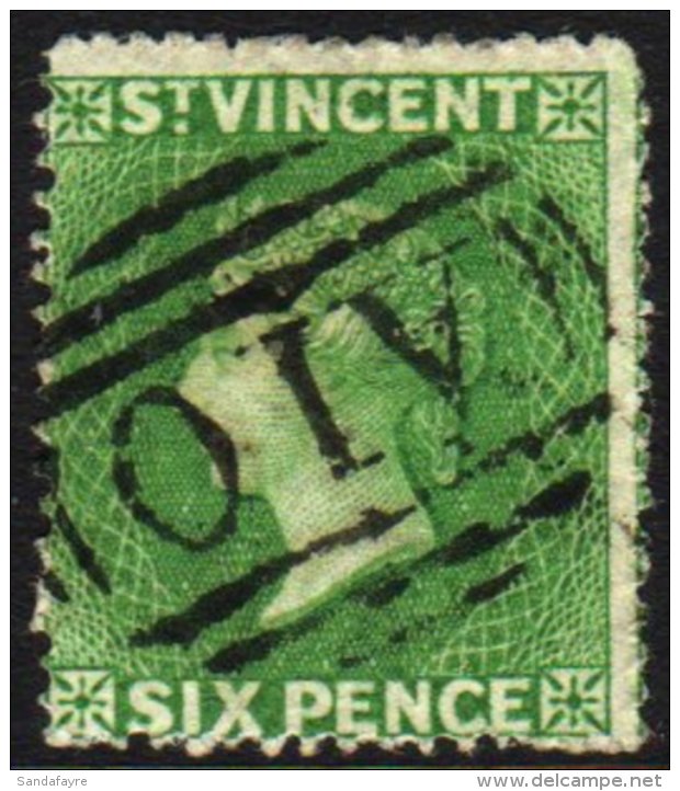 1861  6d Deep Yellow-green, SG 2, Fine Used With Neat A10 Cancel, Centered To Lower Left. For More Images, Please... - St.Vincent (...-1979)