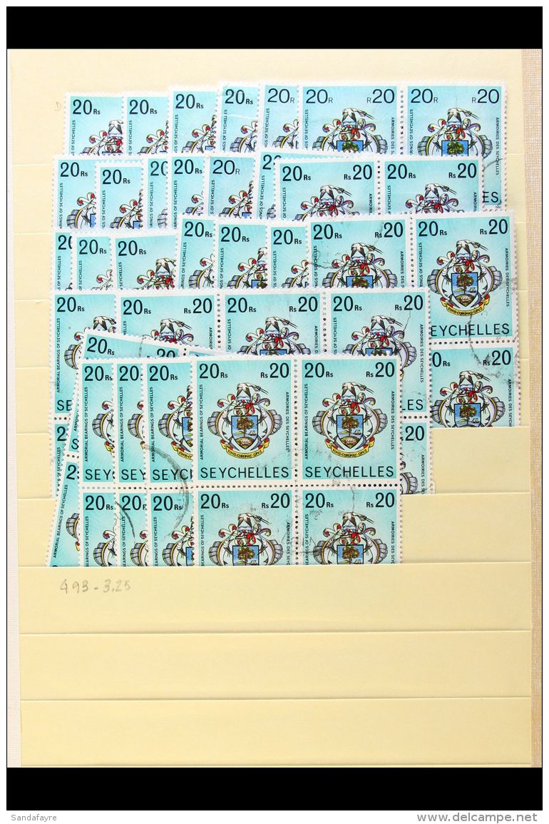 1970's-1980's HIGH VALUES USED ACCUMULATION  On Stock Pages, Inc Many In Blocks Of 4, Inc 1977-84 10r No Imprint... - Seychelles (...-1976)