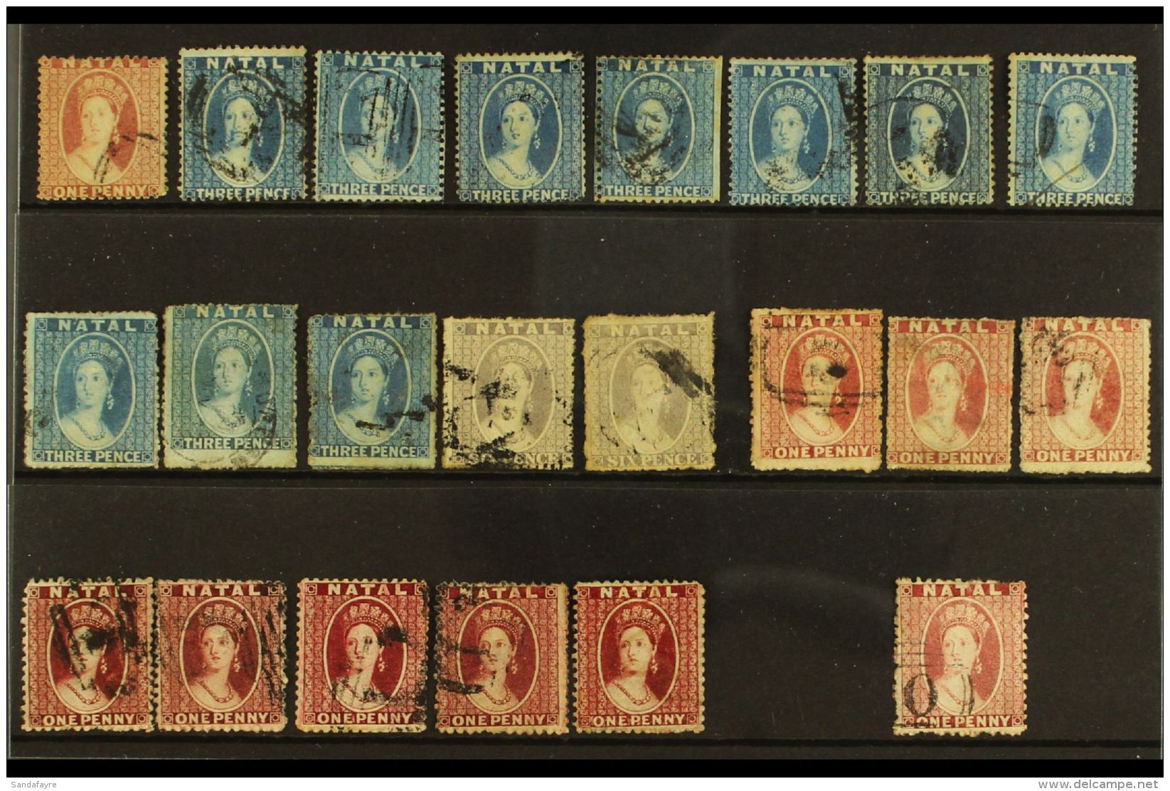NATAL  1859-63 CLASSIC "CHALON" USED SELECTION That Includes 1859-60 No Wmk P14 1d &amp; 3d X7 (SG 9/10), 1861-62... - Sin Clasificación