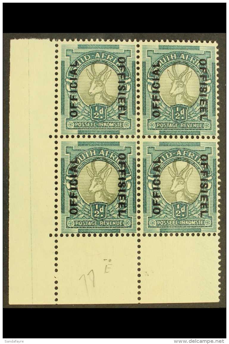 OFFICIALS  1937-44 &frac12;d Ovpt Reading Up &amp; Down, Corner Marginal Block Of 4, SG O32, Hinged On Top Pair,... - Non Classés