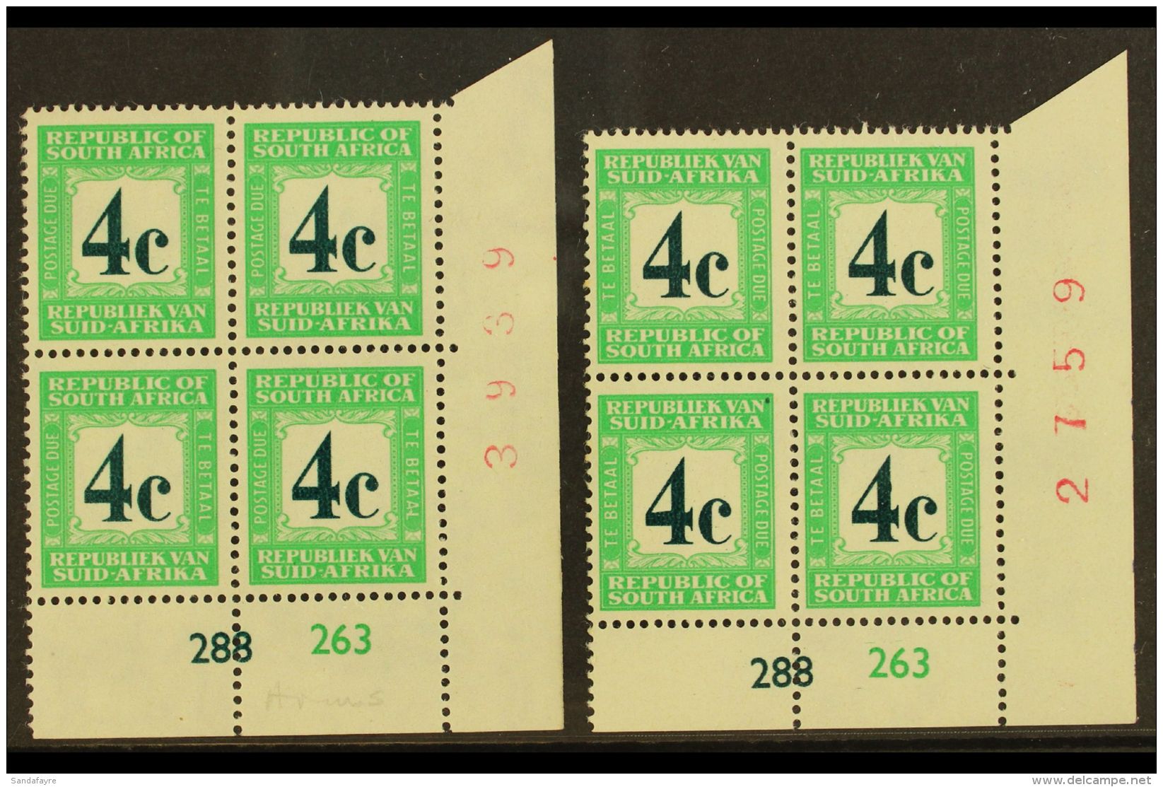 POSTAGE DUES  1961-9 4c Deep Myrtle-green &amp; Light Emerald, Cylinder Blocks Of 4 Of Each Language Setting, SG... - Non Classés