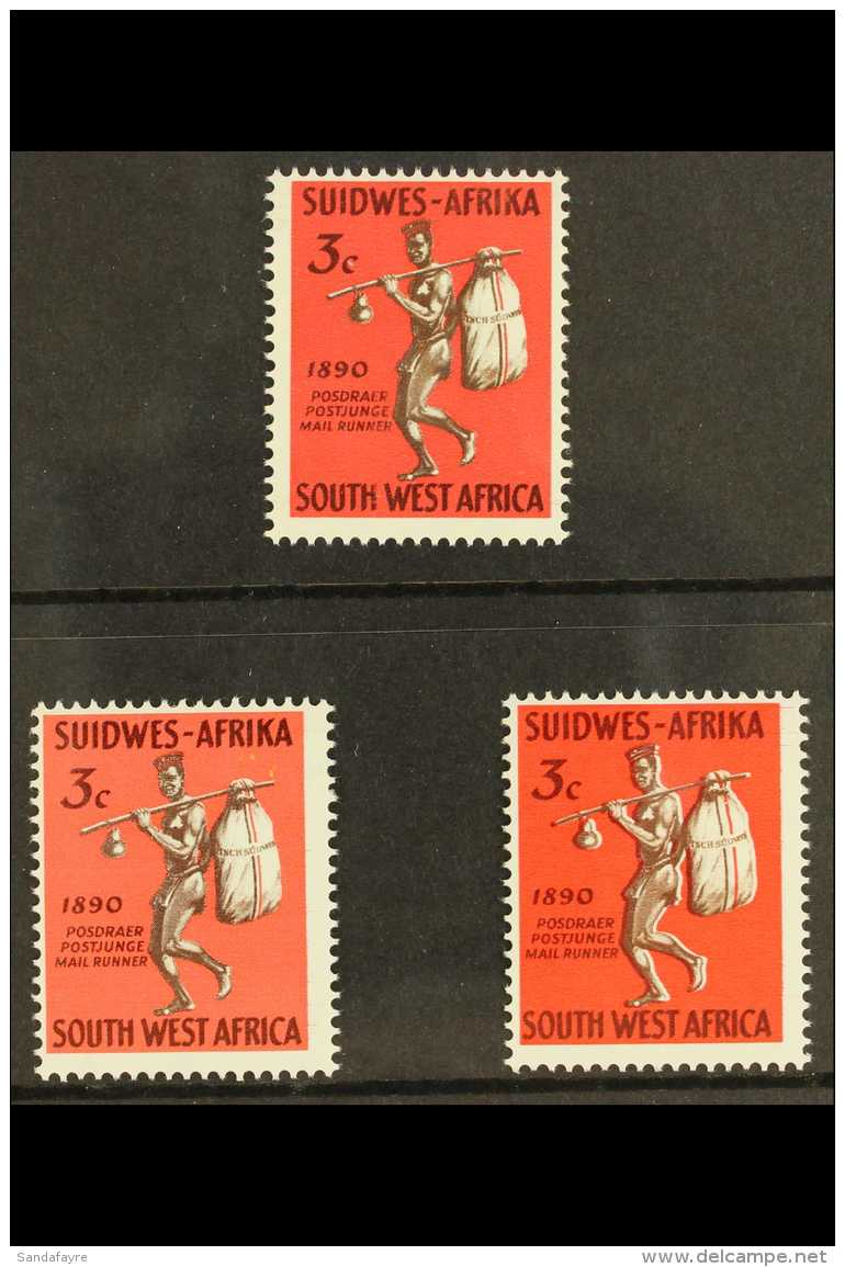 1965  3c Windhoek Anniversary, COLOUR TRIALS Of 3c Brown And Salmon, And Brown On Bright Red SASC 228, Plus... - South West Africa (1923-1990)
