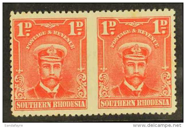 1924  1d Bright Rose IMPERF BETWEEN Horizontal Pair, SG 2a, Fine Mint With Pale Tone Spot On One Stamp.... - Southern Rhodesia (...-1964)