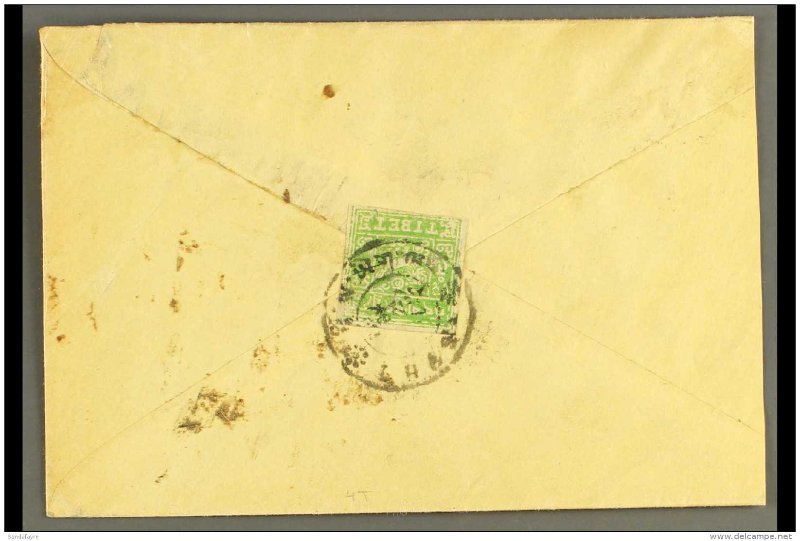 1947  4t Apple- Green Imperf (SG 13Bb, 4 Margins) Tied To Cover By "Lhasa" Bilingual Circle Cancel. For More... - Tíbet