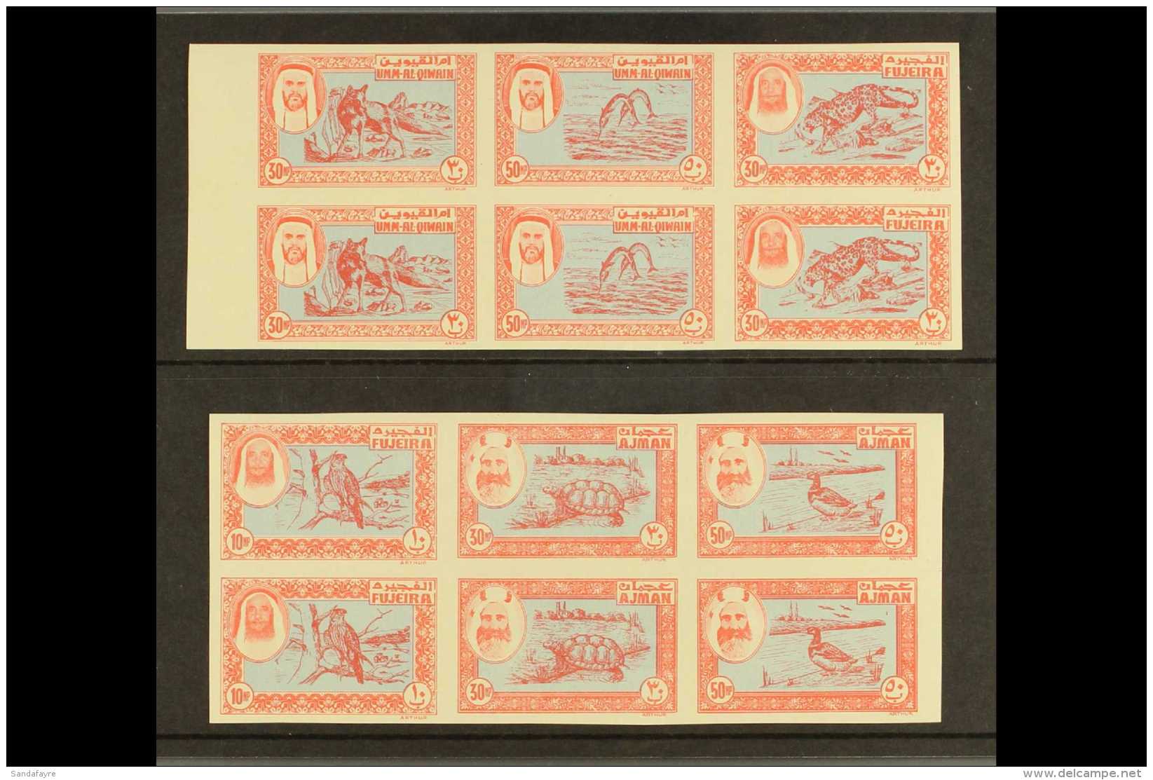 UNISSUED STAMPS.  1963 (c) Animals Blue &amp; Rose Complete Never Hinged Mint Set Of 10np, 30np &amp; 50np Values... - Dubai