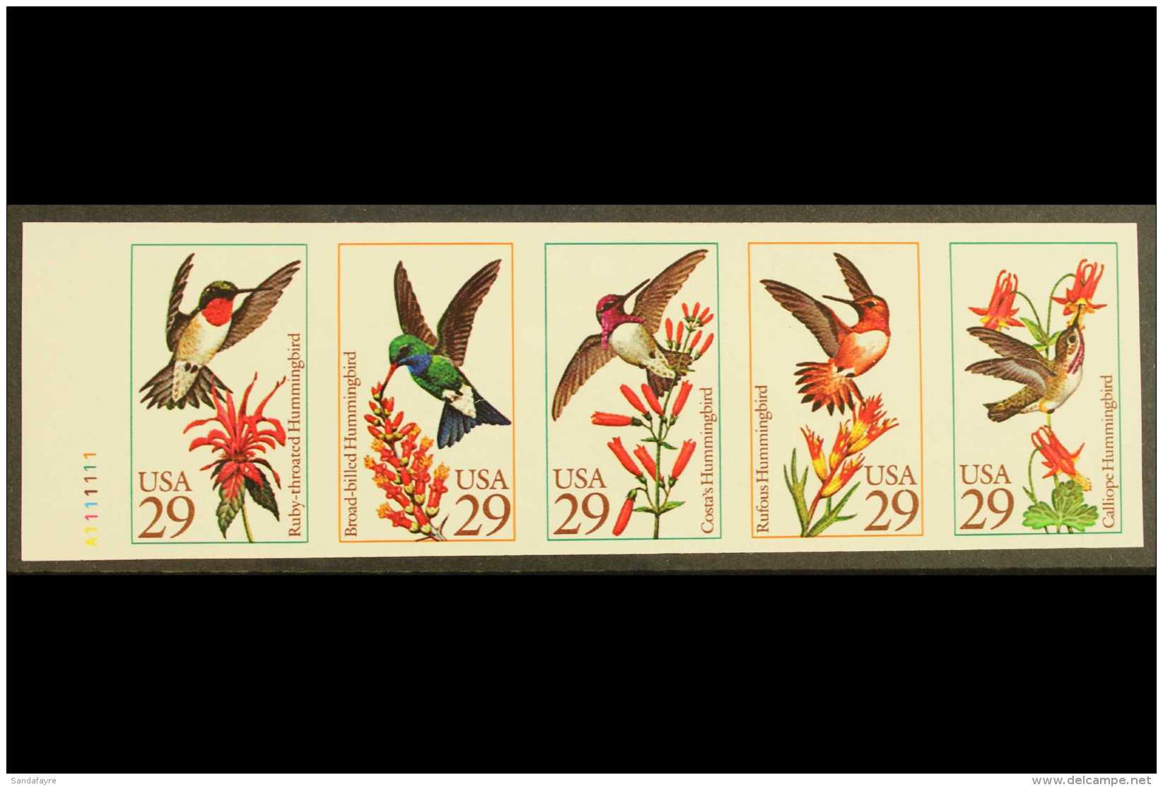 1992 IMPERF PROOF BOOKLET PANE  1992 29c Hummingbirds Imperf Proof Booklet Pane Of Five In Finished Design, Scott... - Otros & Sin Clasificación