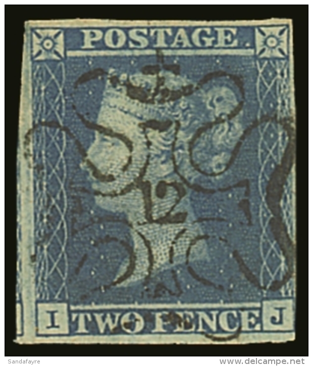 1841  2d Blue "I J", SG.14f, Superb Used With Almost Full &amp; Upright "12" In Maltese Cross Cancel. Lovely... - Other & Unclassified