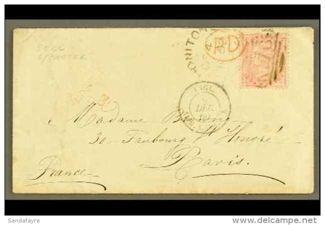 1860 4D FRANKING TO PARIS  (Dec) Envelope Bearing 4d Rose, SG 66, Tied By Neat Honiton Sideways Duplex, Transit... - Otros & Sin Clasificación