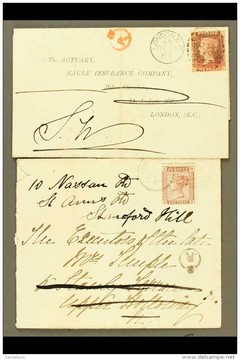 1867 SMALL "CROWN/R"  REDIRECTED WITHOUT CHARGE  EXAMINERS HAND STAMP  Envelope Bearing 1d Red Pl. 198 Used... - Autres & Non Classés