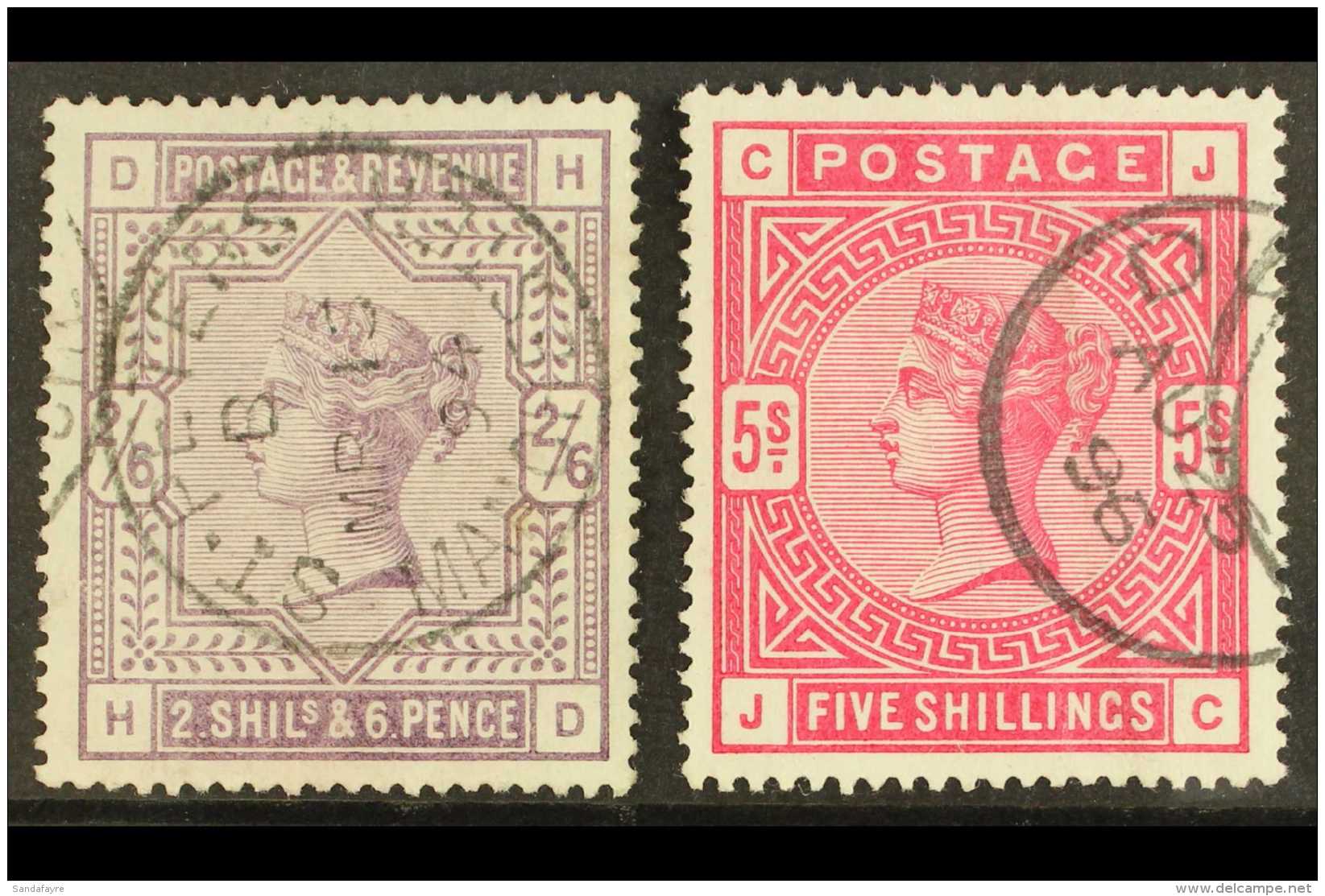 1883-84  2s6d Lilac &amp; 5s Crimson, SG 178 &amp; 181, Used, Each With Lovely Fully- Dated Cds Pmk. Lovely... - Otros & Sin Clasificación