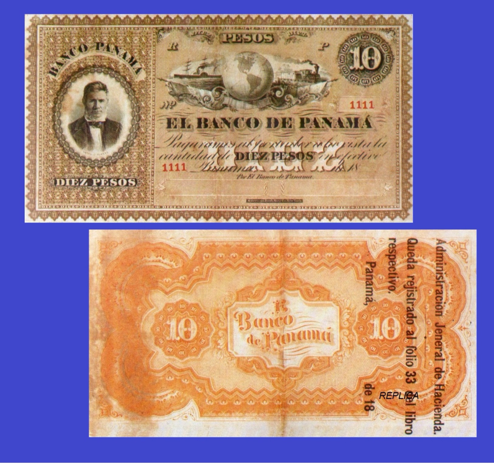 PANAMA 10 PESOS 1869 -- Copy - Copy- Replica - REPRODUCTIONS - Panama