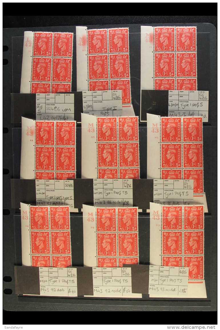 CONTROL AND CYLINDER NUMBER BLOCKS  1941 1d Pale Scarlet (SG 486) Collection Of Control/Cylinder Number Blocks Of... - Non Classés