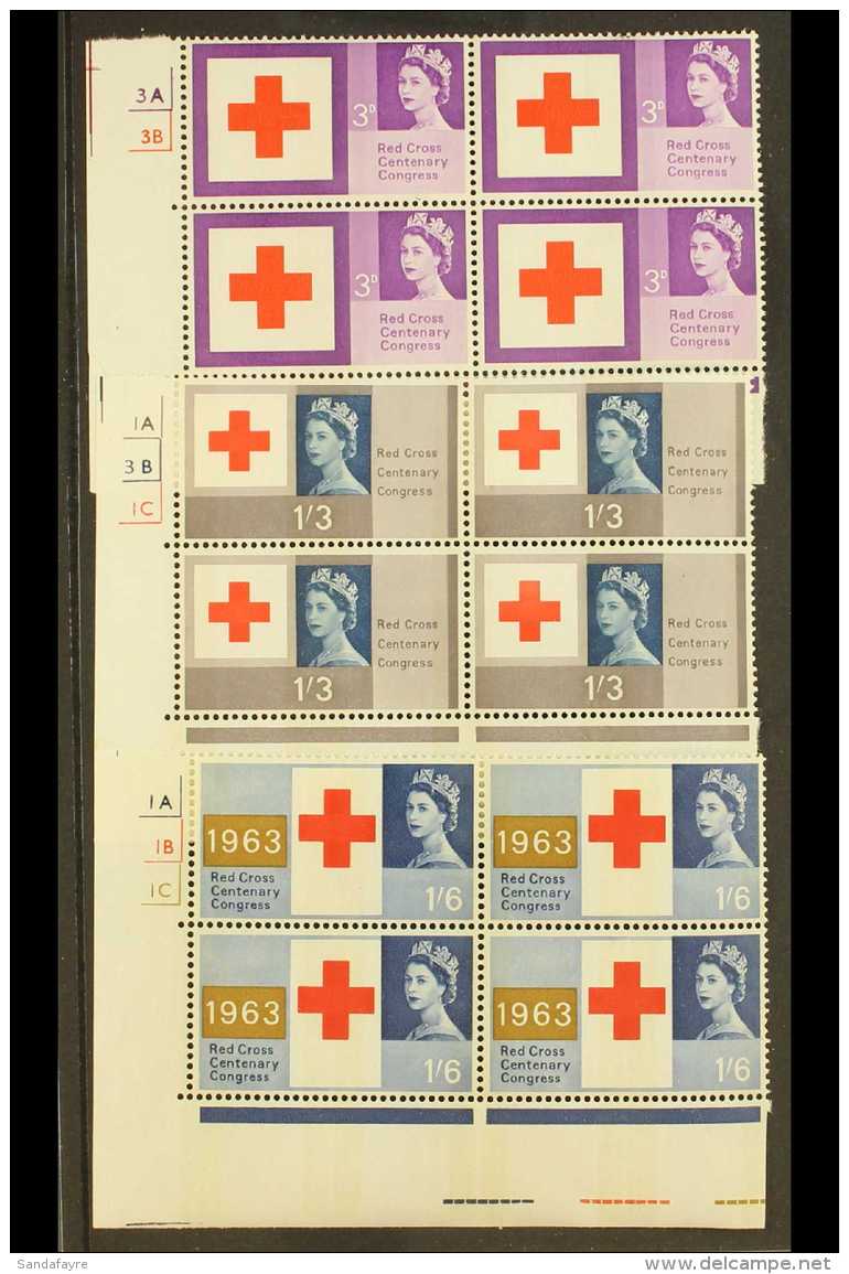 1963  Red Cross Centenary Phosphor Cylinder Block Set, SG 642p/44p. Never Hinged Mint Rare Set  (3 Blocks Of 4)... - Otros & Sin Clasificación