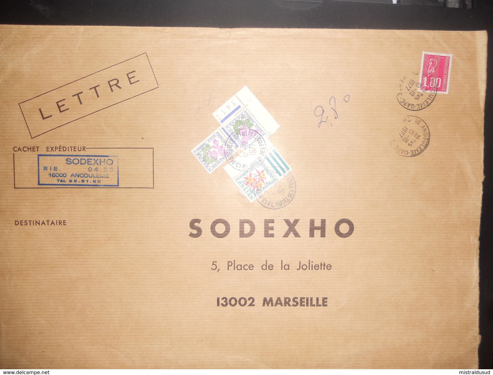 France Lettre De 1977 Taxe A Marseille En Provenance D Angouleme - 1960-.... Brieven & Documenten