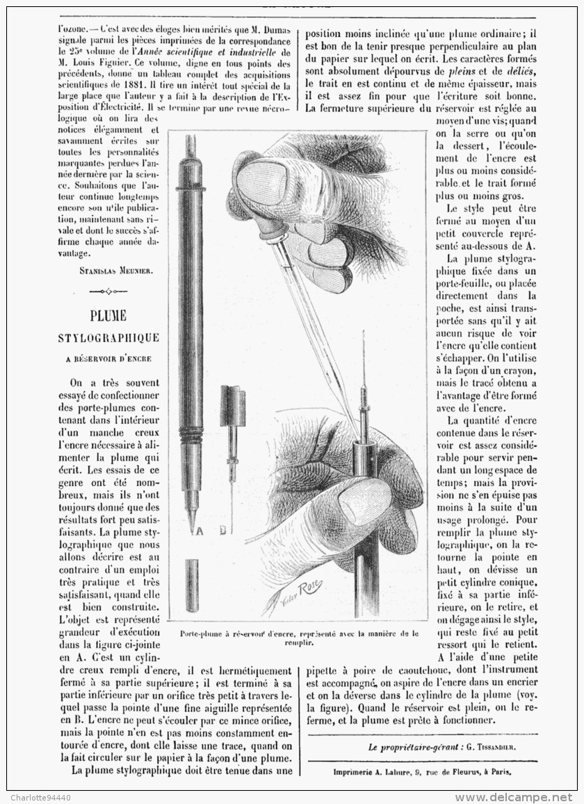 PLUME STYLOGRAPHIQUE à RESERVOIR D'ENCRE  1882 - Stylos