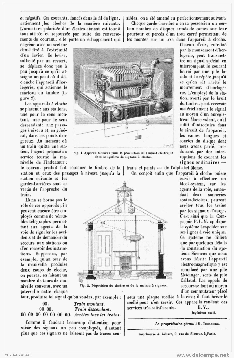 SIGNAUX DE CHEMINS DE FER Appareils à CLOCHES Dites  ALLEMANDES  1882 - Eisenbahnverkehr