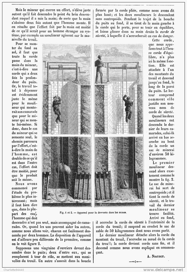 APPAREIL Pou La DESCENTE DES HOMMES DANS LES MINES   1882 - Other & Unclassified