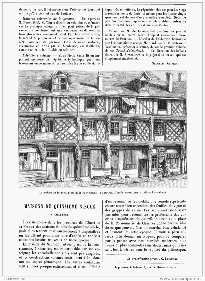 MAISON Du XVeme SIECLE à CHARTRES   1882 - Ile-de-France