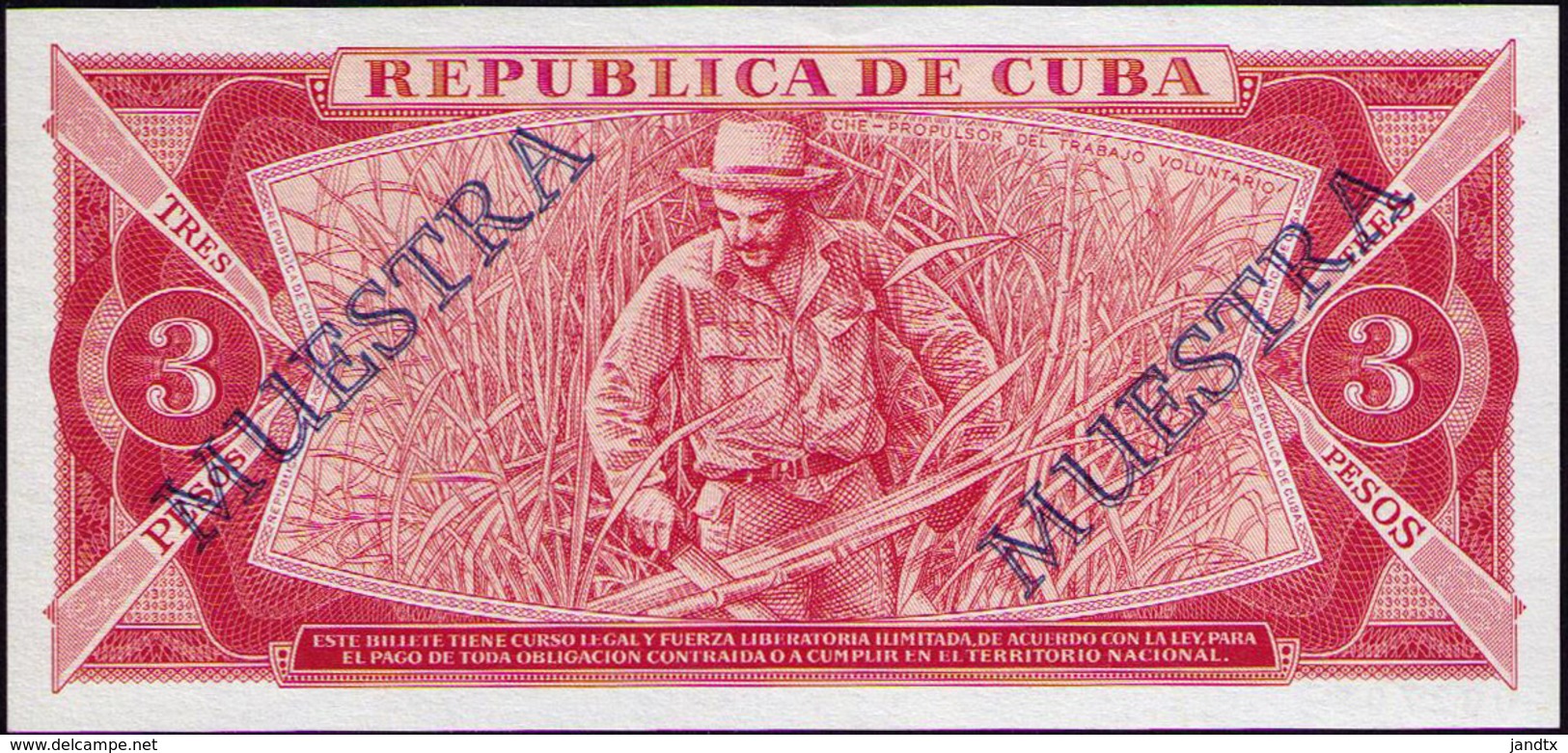 CUBA RARE 3 PESOS 1983 MUESTRA PICK 107AS1 - Cuba